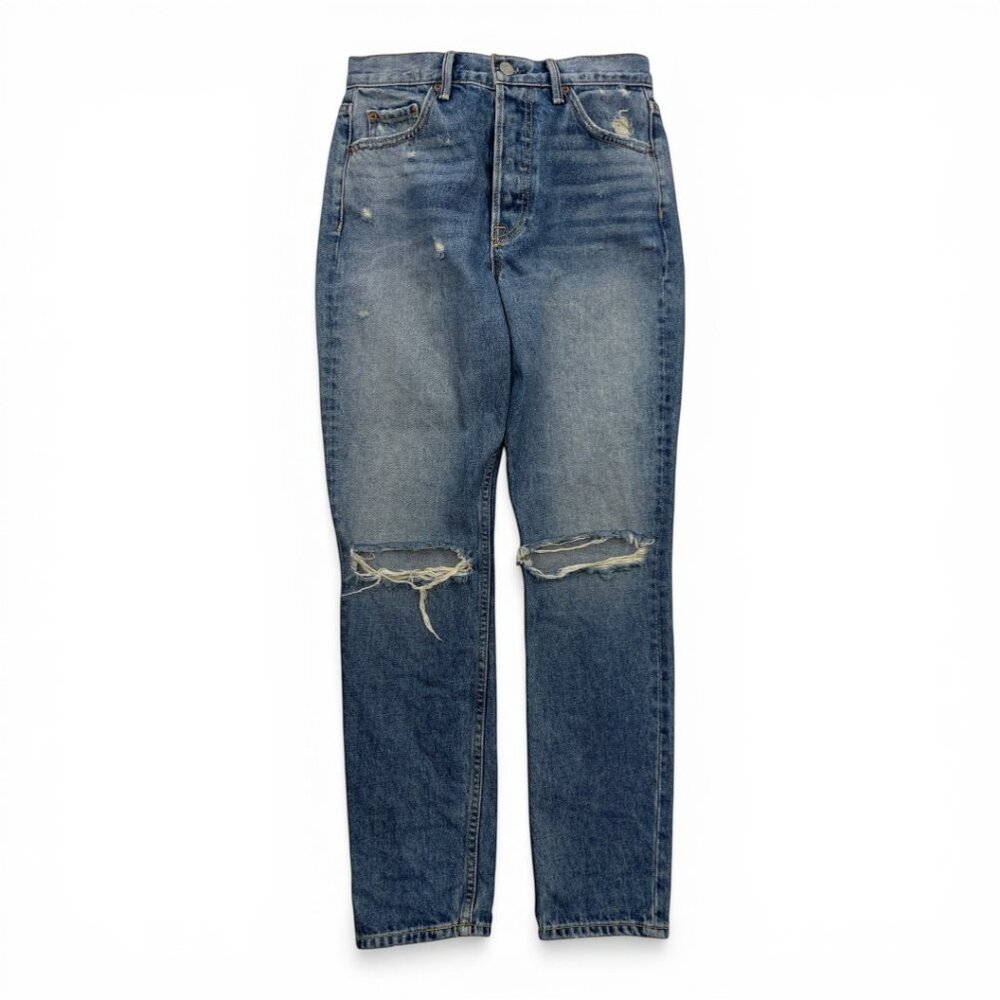 GRLFRND Karolina Distressed Tapered Button Fly Jeans Women's 27 Fits 30x29